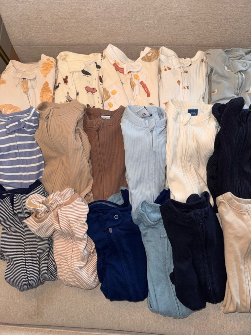 Mixed Kids Zip Rompers - Blue, Cream, Beige & Navy Assortment